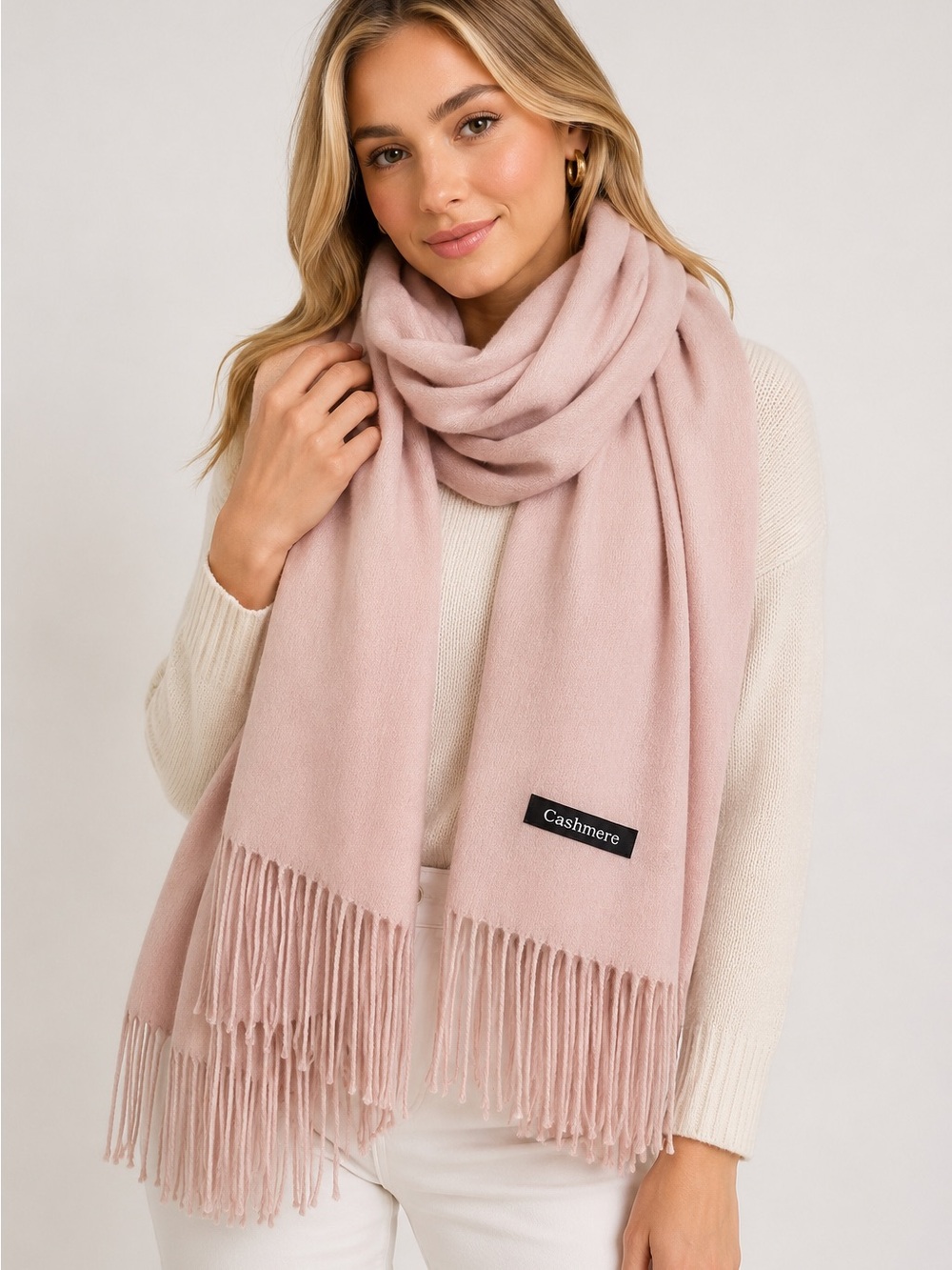 NWT Cashmere Brown Mocha Fringe Scarf Wrap Shawl Soft Luxury Winter Travel Cozy